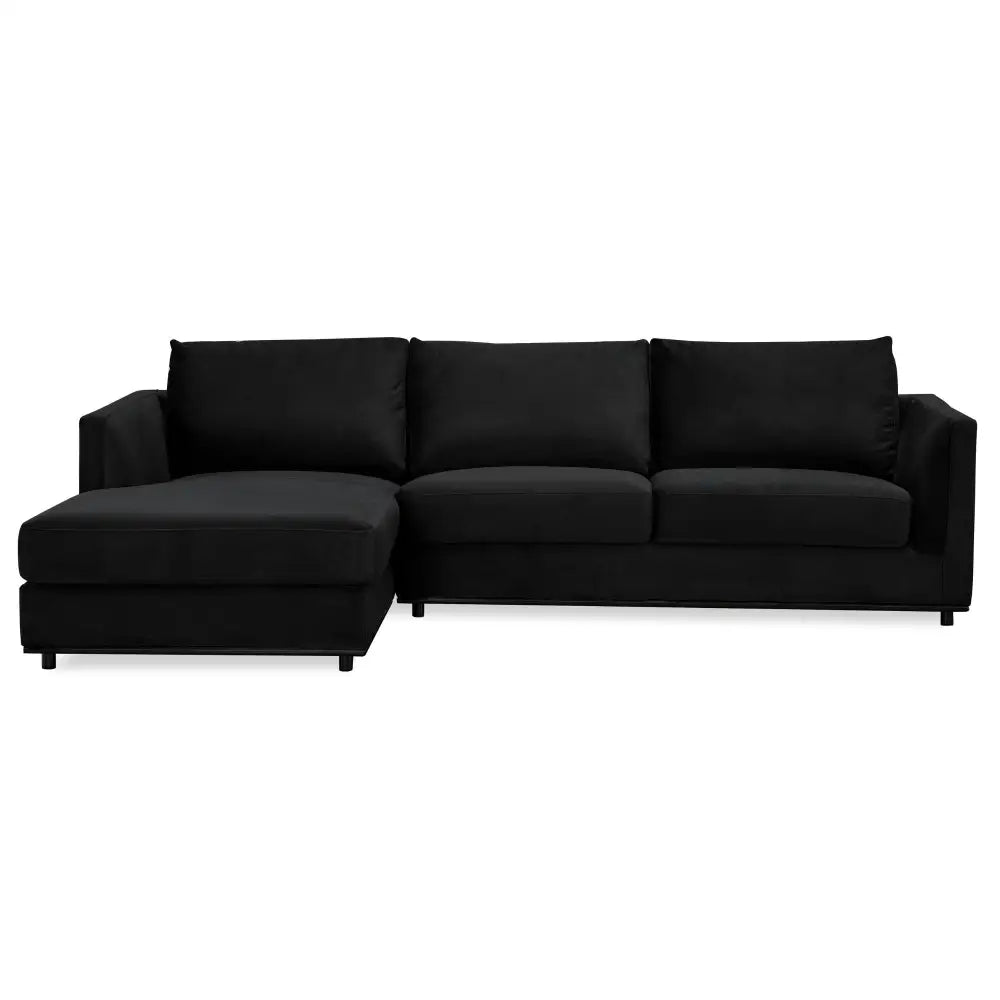 Kennedi 2 Seater Velvet Fabric Corner Sofa Lounge LHF Chaise - Black - Furniture > Sofas