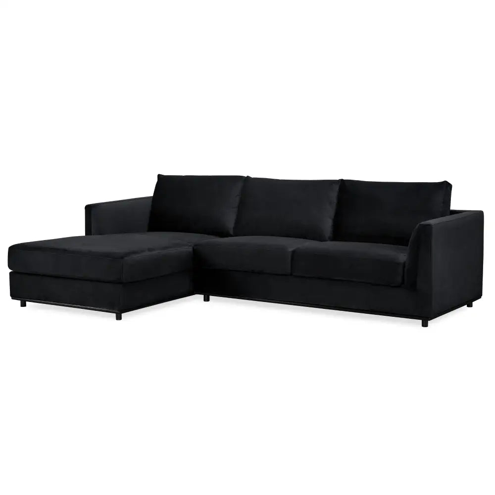 Kennedi 2 Seater Velvet Fabric Corner Sofa Lounge LHF Chaise - Black - Furniture > Sofas