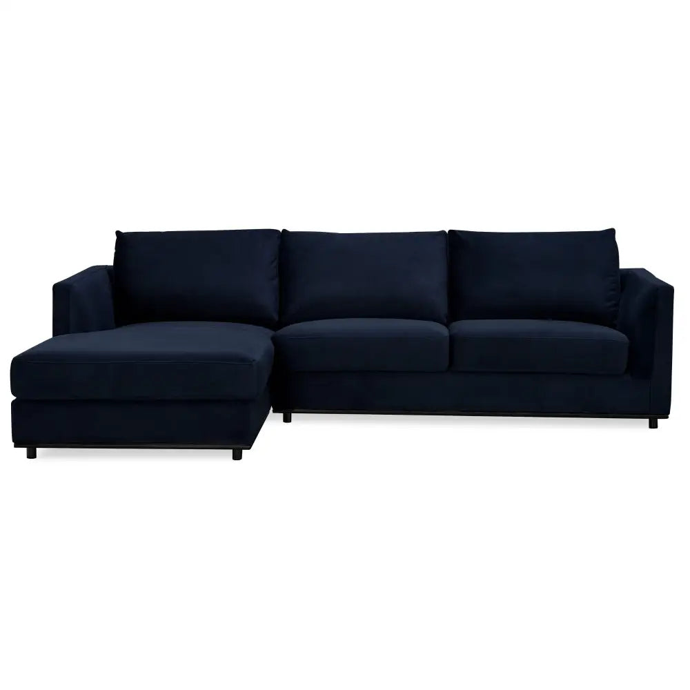 Kennedi 2 Seater Velvet Fabric Corner Sofa Lounge LHF Chaise - Navy - Furniture > Sofas