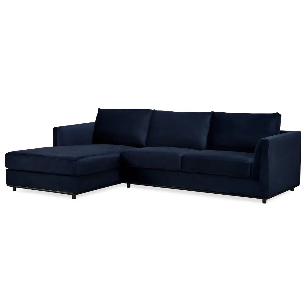Kennedi 2 Seater Velvet Fabric Corner Sofa Lounge LHF Chaise - Navy - Furniture > Sofas