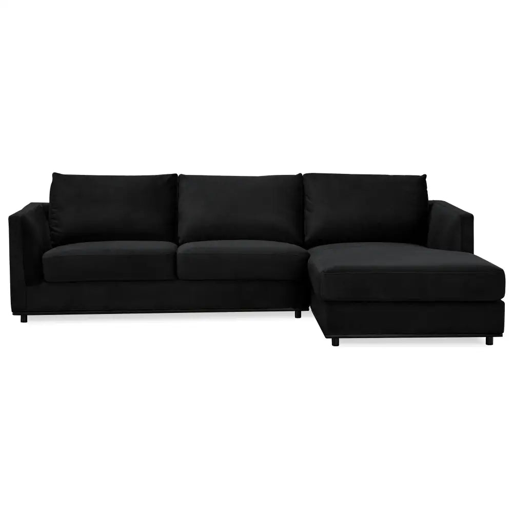 Kennedi 2 Seater Velvet Fabric Corner Sofa Lounge RHF Chaise - Black - Furniture > Sofas