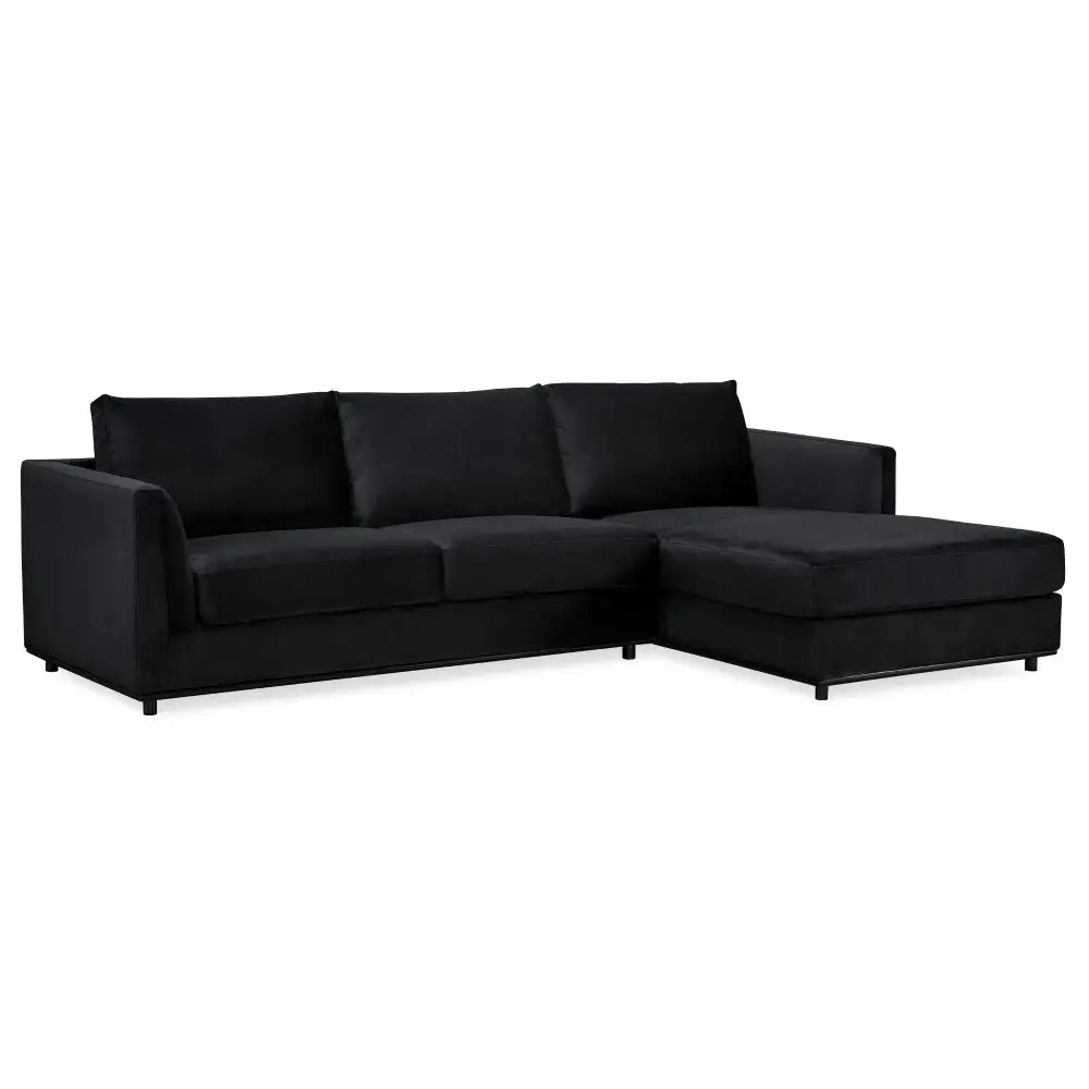 Kennedi 2 Seater Velvet Fabric Corner Sofa Lounge RHF Chaise - Black - Furniture > Sofas