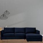 Kennedi 2 Seater Velvet Fabric Corner Sofa Lounge RHF Chaise - Navy - Furniture > Sofas