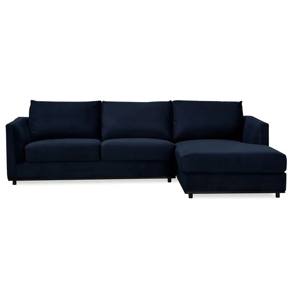Kennedi 2 Seater Velvet Fabric Corner Sofa Lounge RHF Chaise - Navy - Furniture > Sofas