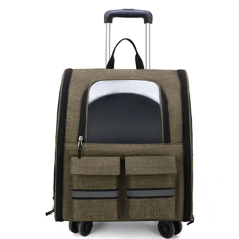 khaki 3-in-1 Pet Carrier: Rolling Backpack with Collapsible Design - Pet Care > Cat Supplies > Cat Carriers & Crates