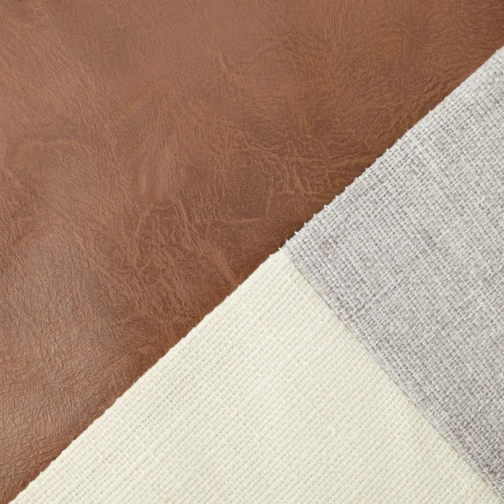 Khaki and Gray Modern Geometric Faux Leather & Cotton-Linen Cushion Covers - Set of 2 45x45cm Decorative Pillowcases