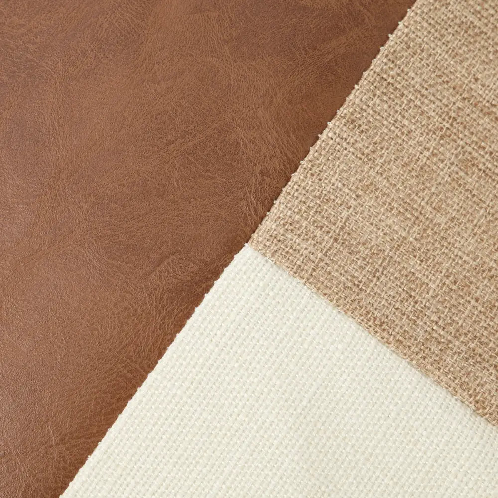 Khaki and Gray Modern Geometric Faux Leather & Cotton-Linen Cushion Covers - Set of 2 45x45cm Decorative Pillowcases