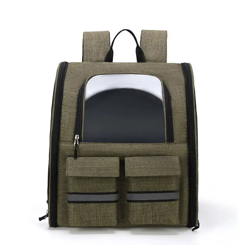 khaki Collapsible Pet Carrier Backpack with Trolley Sleeve - Pet Care > Cat Supplies > Cat Carriers & Crates
