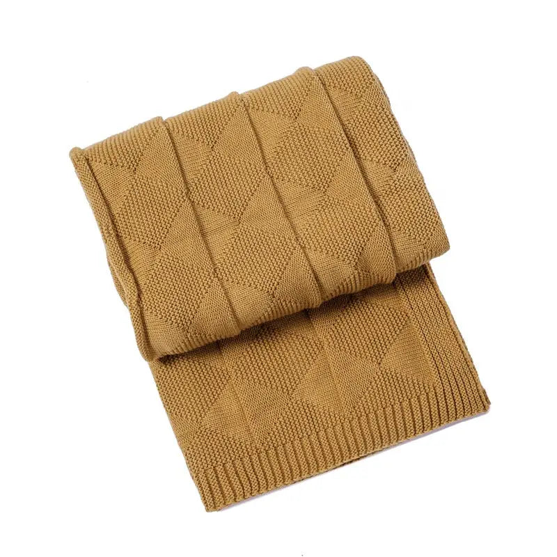 Khaki Cozy Lightweight Acrylic Knit Throw Blanket - Diamond Waffle Texture for Sofa Bed & Travel - Home & Garden >