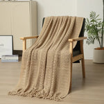 Khaki Hollow Knitted Sofa Blanket with Tassels 120 x 165 cm 510g Ideal for Hotel and Home - Home & Garden > Bedding >