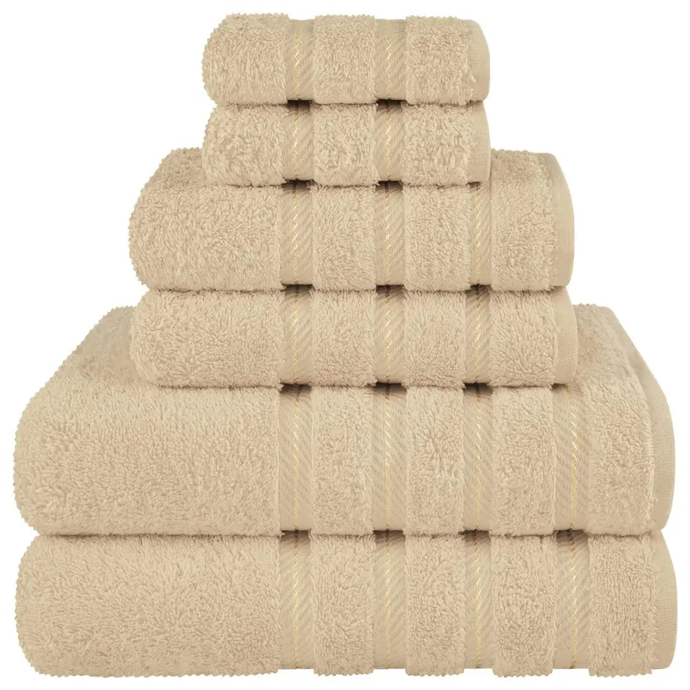 Khaki Luxury 6-Piece Combed Cotton Towel Bale Set - Ultra Soft & Absorbent Bath Hand Face Towels - Home & Garden >