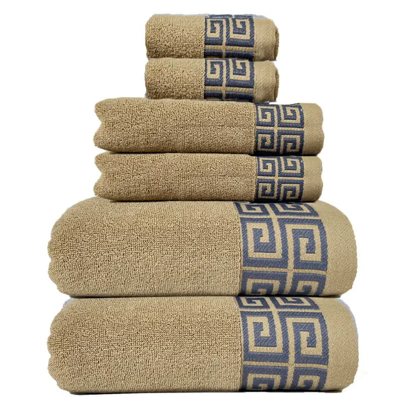 Khaki Luxury Cotton Towel Set - 6-Piece Highly Absorbent Bath & Hand Towels - Home & Garden > Bathroom Accessories >