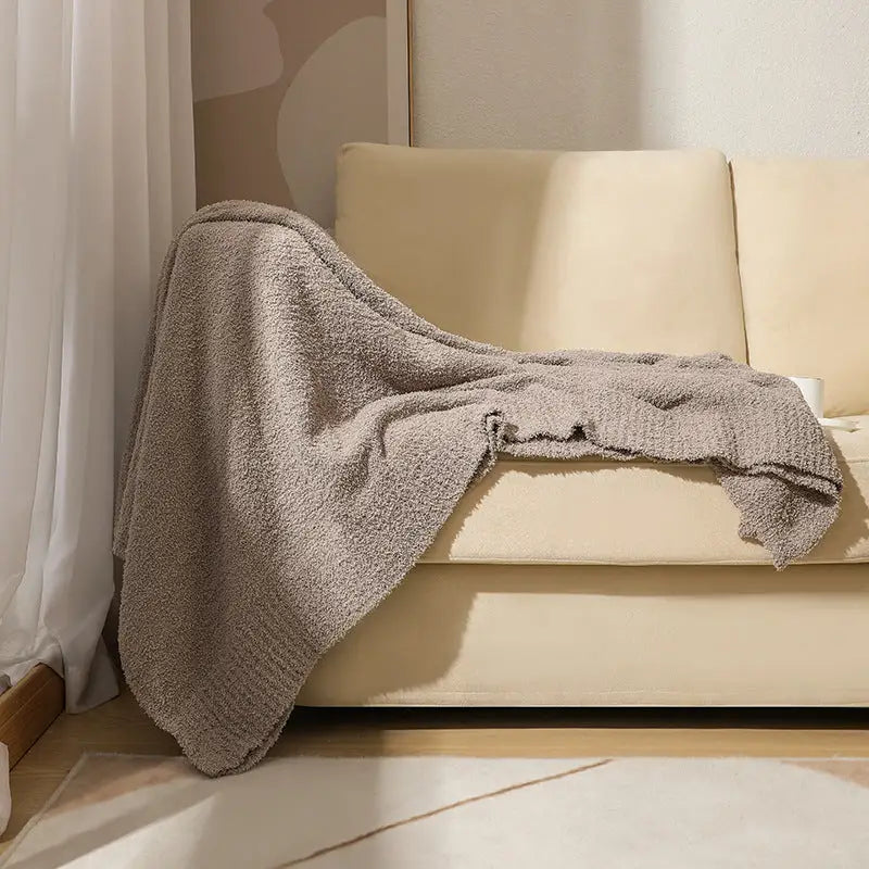 Khaki Plush Solid Color Knitted Blanket for Sofa and Office - Cozy Comfort - Home & Garden > Bedding > Blankets & Throws