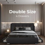 Kiama Double Size Bed Frame Timber Mattress Base With Storage Drawers - Grey - Furniture > Bedroom > Beds & Bed Frames