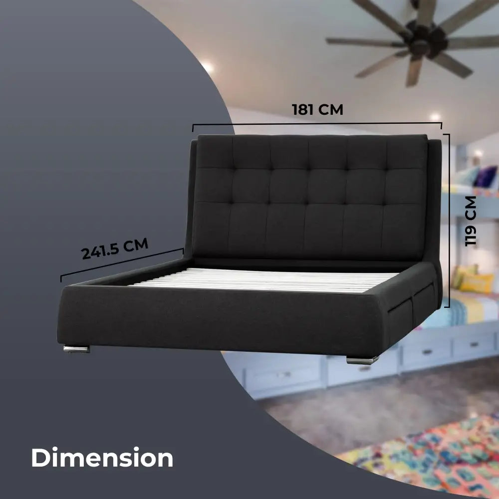 Kiama Queen Size Bed Frame Timber Mattress Base With Storage Drawers - Grey - Furniture > Bedroom > Beds & Bed Frames