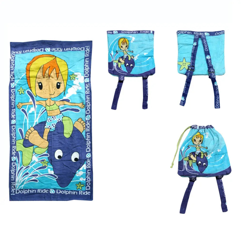 Kids Beach Towel N Bag Dolphin - Home & Garden > Bathroom Accessories