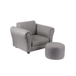 Kids Grey Couch Sofa Chair w/ Footstool in PU Leather - Baby & Kids > Kid’s Furniture