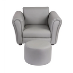 Kids Grey Couch Sofa Chair w/ Footstool in PU Leather - Baby & Kids > Kid’s Furniture