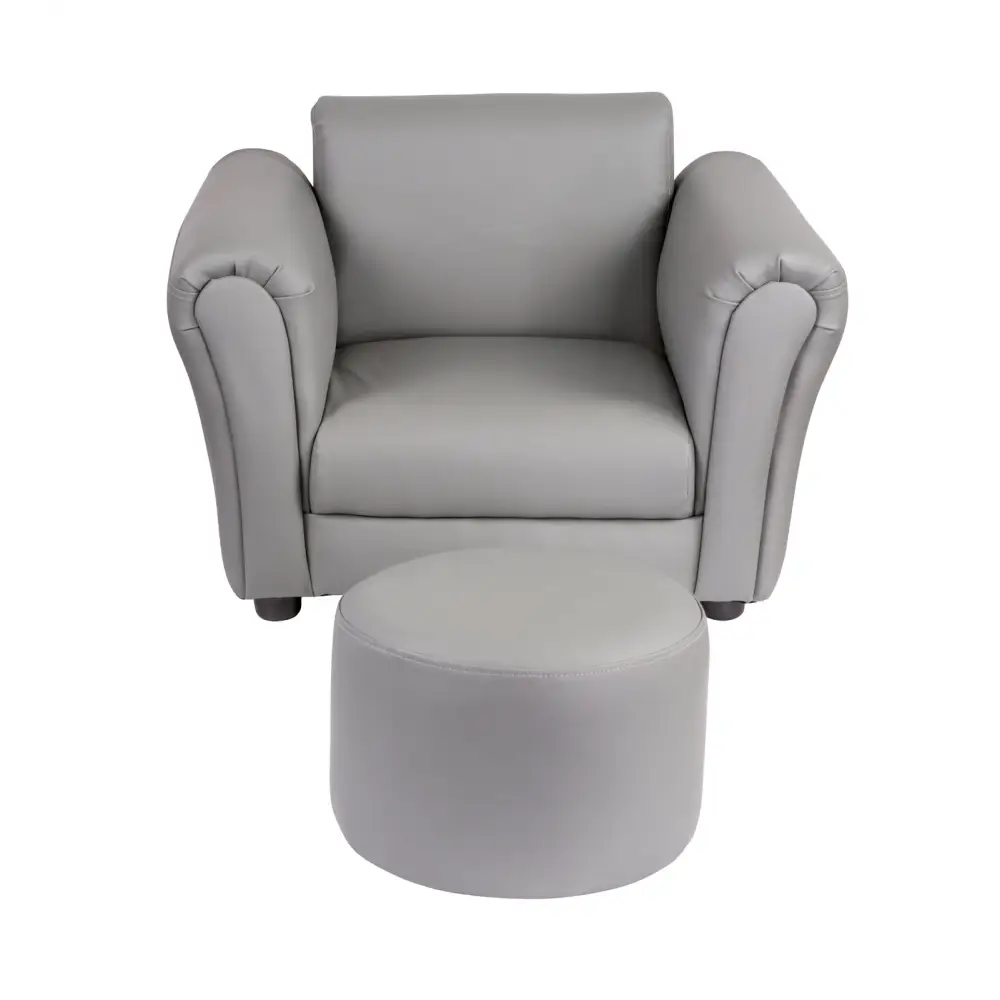 Kids Grey Couch Sofa Chair w/ Footstool in PU Leather - Baby & Kids > Kid’s Furniture