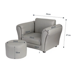 Kids Grey Couch Sofa Chair w/ Footstool in PU Leather - Baby & Kids > Kid’s Furniture