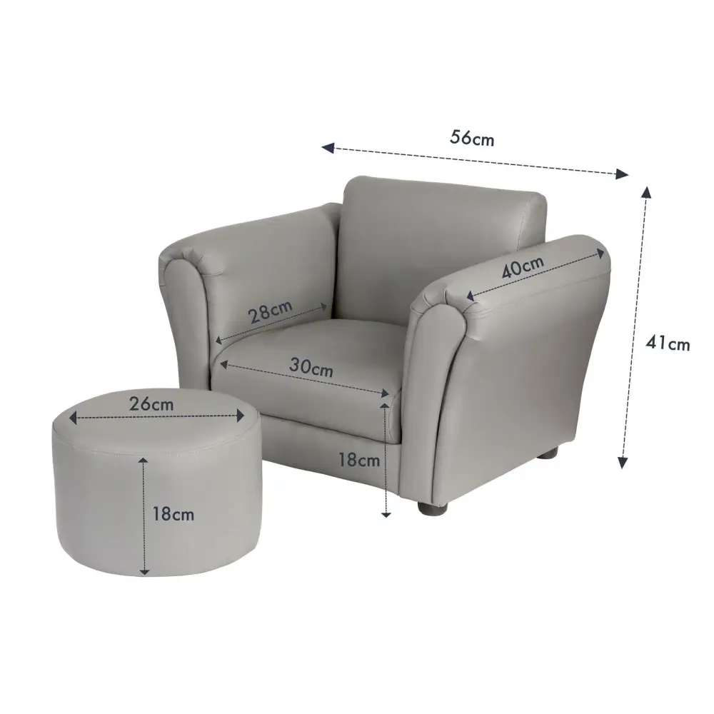 Kids Grey Couch Sofa Chair w/ Footstool in PU Leather - Baby & Kids > Kid’s Furniture