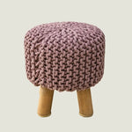 Kids Hand Knitted Cotton Braided Foot Rest Sitting Stool Ottoman (Rose Pink) - Furniture > Bar Stools & Chairs