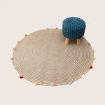 Kids Hand Knitted Cotton Braided Foot Rest Sitting Stool Ottoman (Blue) - Furniture > Bar Stools & Chairs