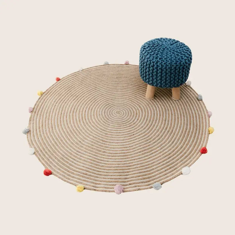 Kids Hand Knitted Cotton Braided Foot Rest Sitting Stool Ottoman (Blue) - Furniture > Bar Stools & Chairs