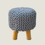 Kids Hand Knitted Cotton Braided Foot Rest Sitting Stool Ottoman (Light Grey) - Furniture > Bar Stools & Chairs