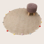 Kids Hand Knitted Cotton Braided Foot Rest Sitting Stool Ottoman (Rose Pink) - Furniture > Bar Stools & Chairs