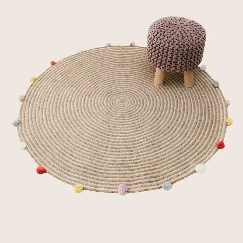 Kids Hand Knitted Cotton Braided Foot Rest Sitting Stool Ottoman (Rose Pink) - Furniture > Bar Stools & Chairs