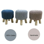 Kids Hand Knitted Cotton Braided Foot Rest Sitting Stool Ottoman (Light Grey) - Furniture > Bar Stools & Chairs