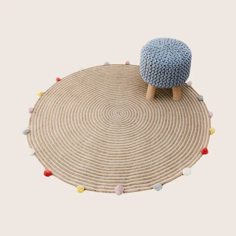 Kids Hand Knitted Cotton Braided Foot Rest Sitting Stool Ottoman (Light Grey) - Furniture > Bar Stools & Chairs