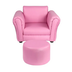 Kids Pink Couch Sofa Chair w/ Footstool in PU Leather - Baby & Kids > Kid’s Furniture