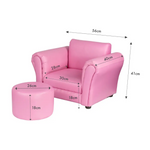 Kids Pink Couch Sofa Chair w/ Footstool in PU Leather - Baby & Kids > Kid’s Furniture