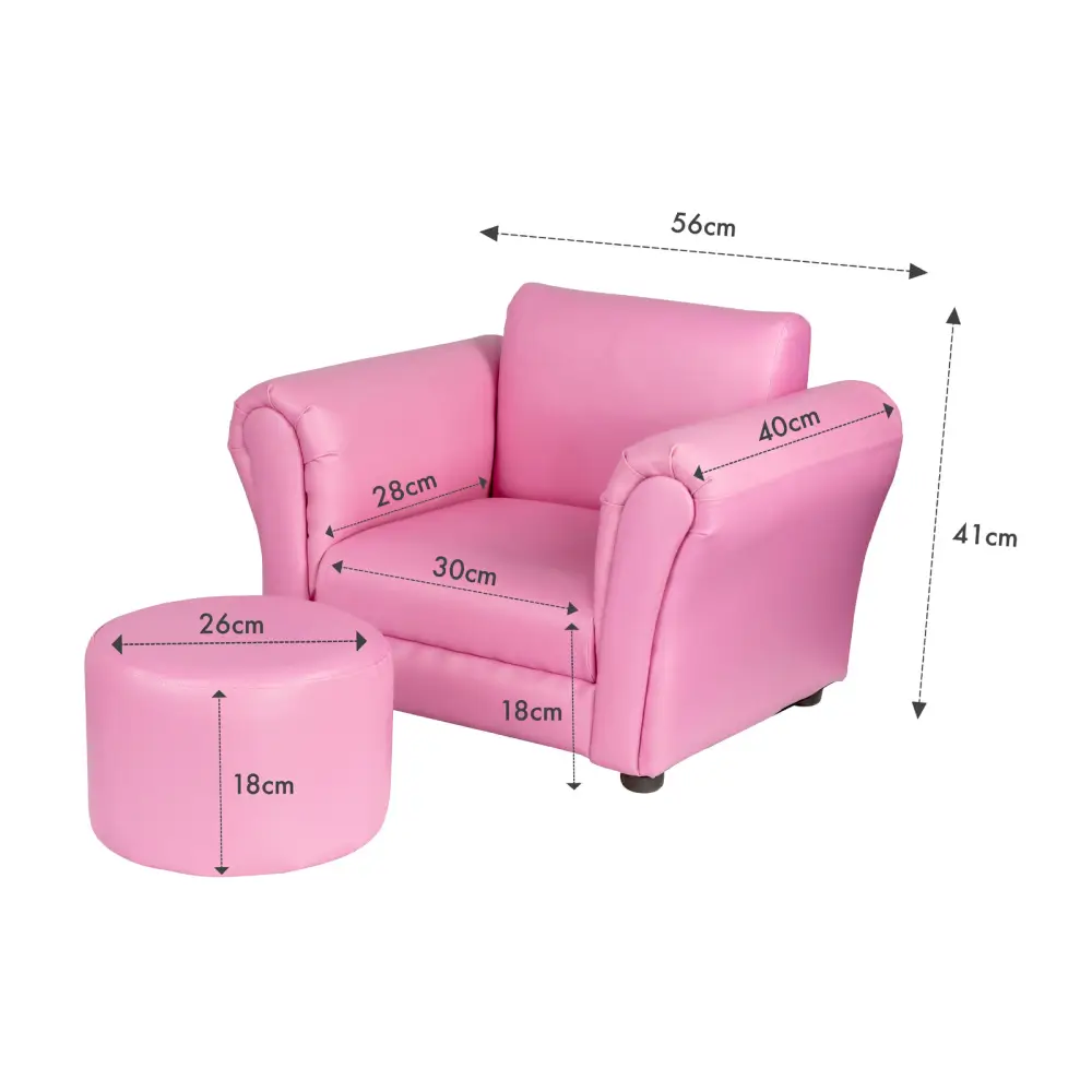Kids Pink Couch Sofa Chair w/ Footstool in PU Leather - Baby & Kids > Kid’s Furniture