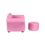 Kids Pink Couch Sofa Chair w/ Footstool in PU Leather - Baby & Kids > Kid’s Furniture > Kid’s Tables Chairs & Seats