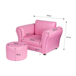 Kids Pink Couch Sofa Chair w/ Footstool in PU Leather - Baby & Kids > Kid’s Furniture > Kid’s Tables Chairs & Seats