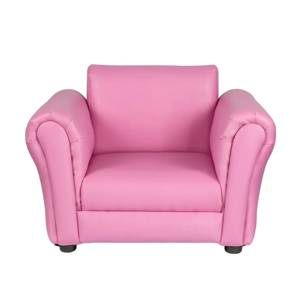 Kids Pink Couch Sofa Chair w/ Footstool in PU Leather - Baby & Kids > Kid’s Furniture > Kid’s Tables Chairs & Seats