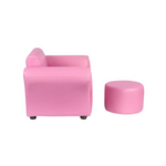 Kids Pink Couch Sofa Chair w/ Footstool in PU Leather - Baby & Kids > Kid’s Furniture