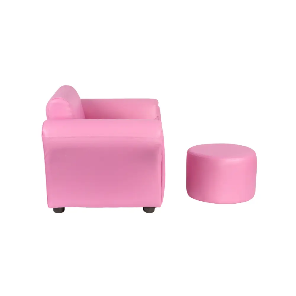 Kids Pink Couch Sofa Chair w/ Footstool in PU Leather - Baby & Kids > Kid’s Furniture