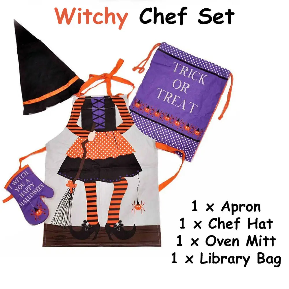 Kids Set of 4 Witchy Children Kids Halloween Kitchen Chef Set - Home & Garden > Kitchenware