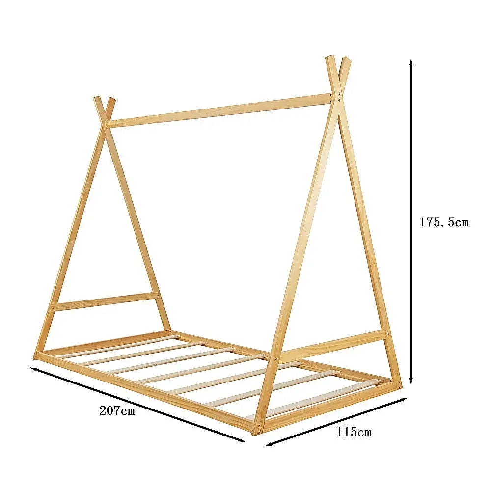 Kids Tent Montessori Toddler Floor Bed Wooden Bedframe - Furniture > Bedroom