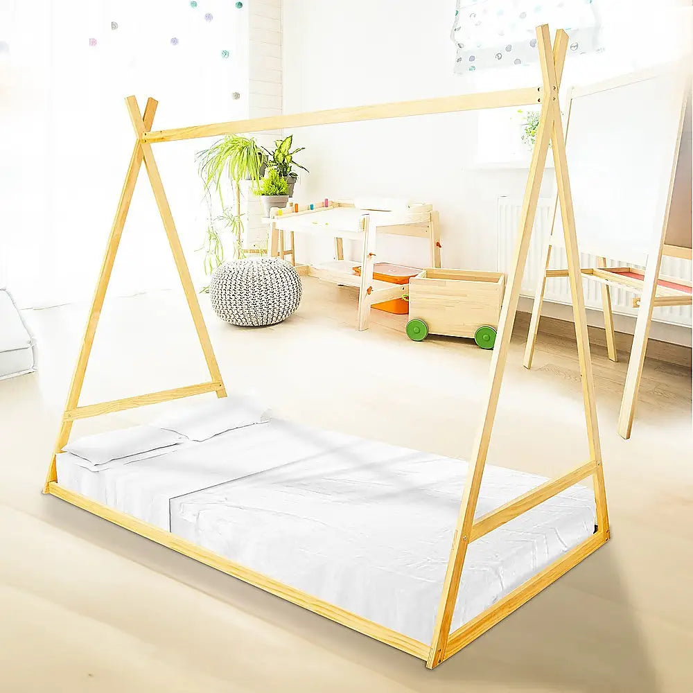 Kids Tent Montessori Toddler Floor Bed Wooden Bedframe - Furniture > Bedroom