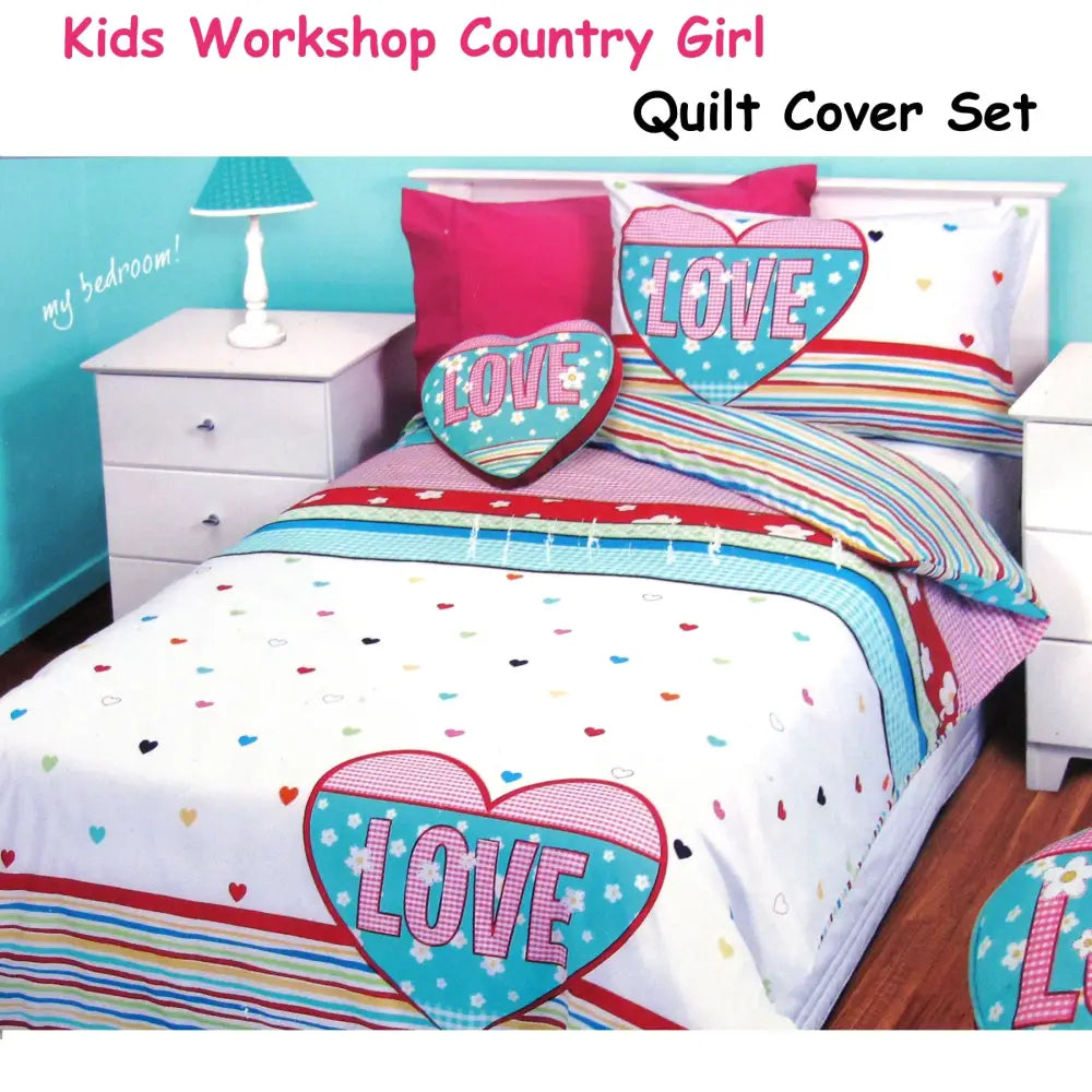Kids Workshop Country Girl Quilt Cover Set Single - Home & Garden > Bedding