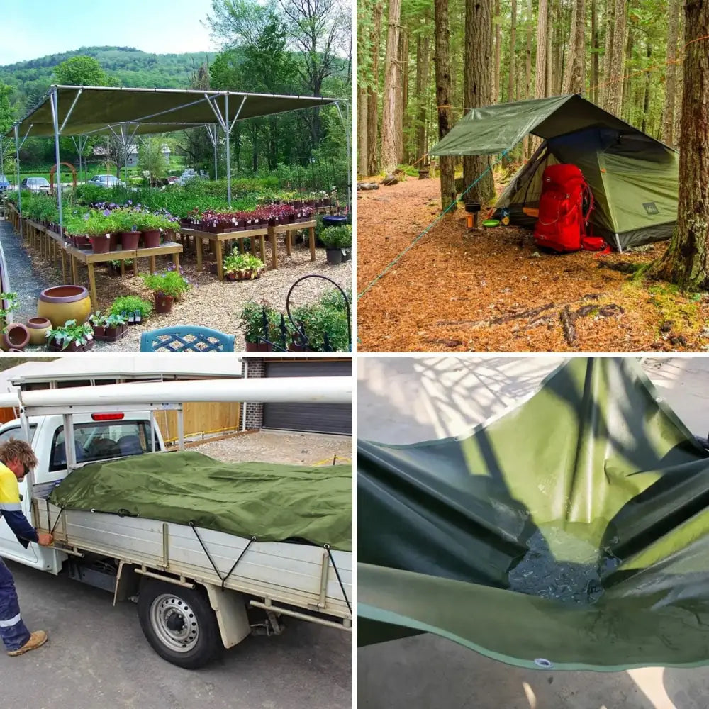 KILIROO 3X3m Heavy Duty Waterproof Sun Blocked Dustproof Canvas Tarp Army Green - Furniture > Outdoor