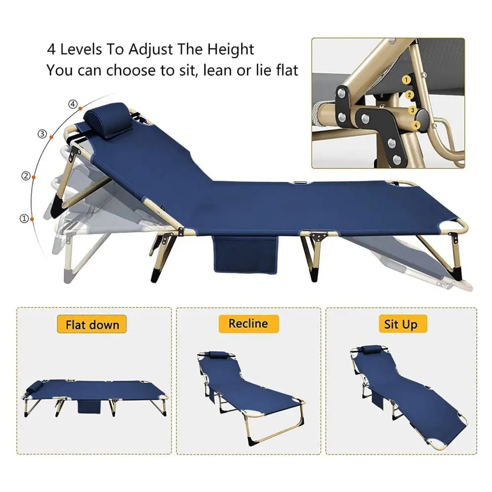 KILIROO Adjustable Portable Folding Bed with Mattress and Headrest (Blue) KR-FBM-101-KX - Furniture > Outdoor