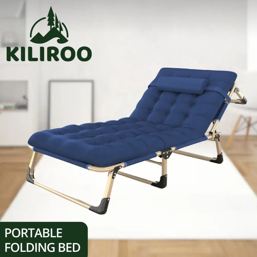 KILIROO Adjustable Portable Folding Bed with Mattress and Headrest (Blue) KR-FBM-101-KX - Furniture > Outdoor