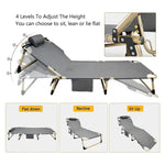KILIROO Adjustable Portable Folding Bed with Mattress and Headrest (Grey) KR-FBM-100-KX - Furniture > Outdoor