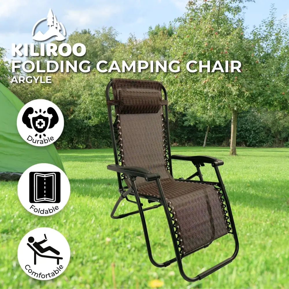 KILIROO Folding Reclining Camping Chair With Breathable Mesh (Argyle) KR-FC-106-QL - Home & Garden > Garden Furniture